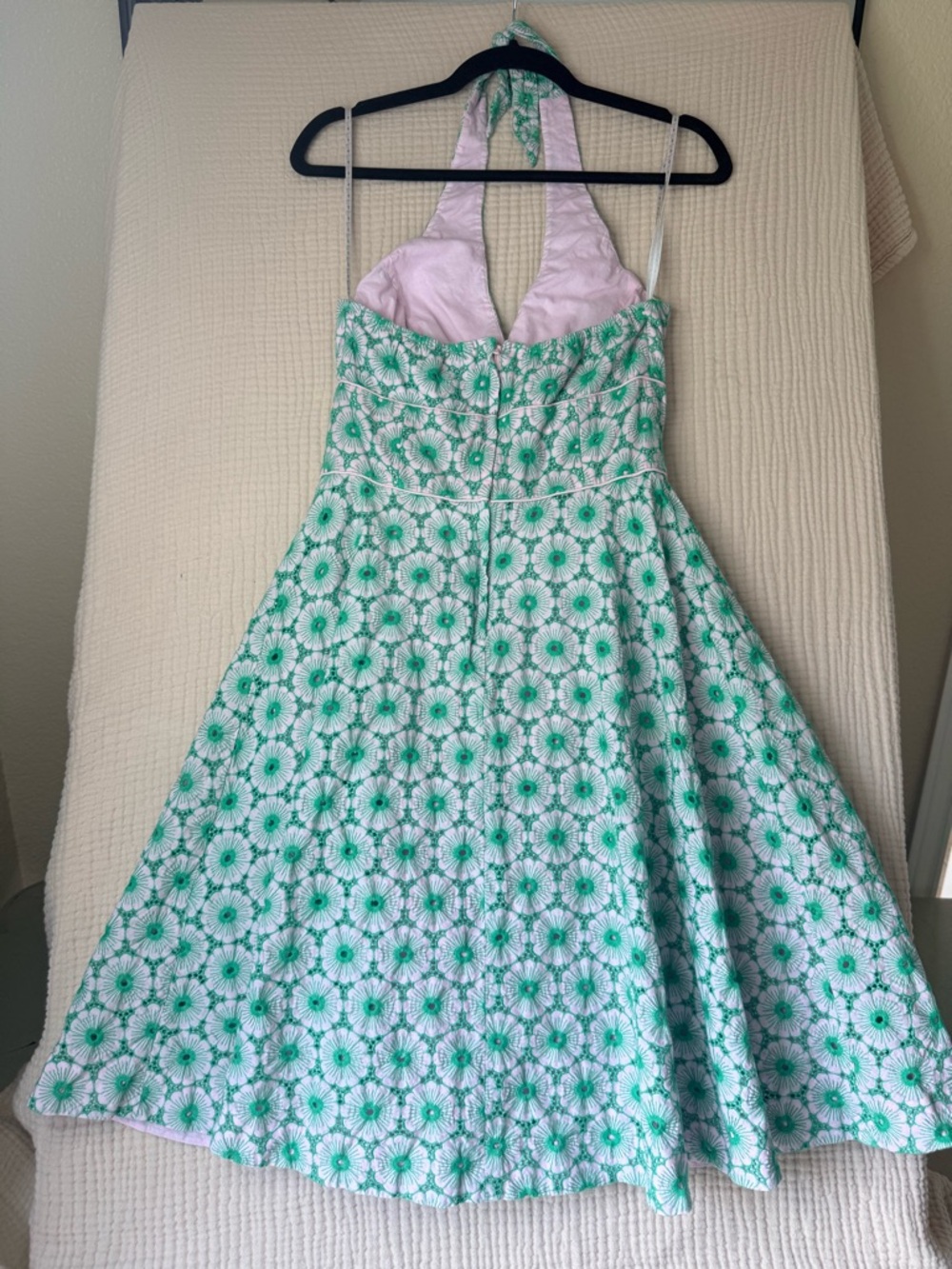 Lilly Pulitzer Halter Dress Size 8 Green White Floral Fit & Flare Cotton Summer - Picture 10 of 14